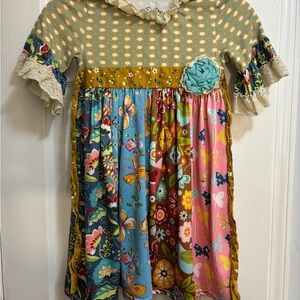 Ruffles by TuTu and Lulu Girl's Size 6y Multicolor Floral Dress Bows Patchwork
